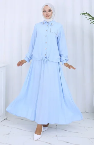 Stoned Buttoned Shirt Rok Tweedelig Pak 2113-01 Lichtblauw 2113-01