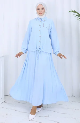 Stoned Buttoned Shirt Rok Tweedelig Pak 2113-01 Lichtblauw 2113-01