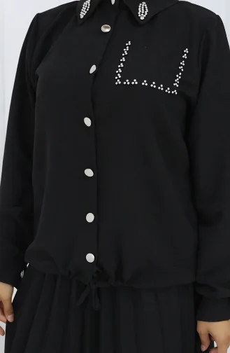 بدلة من قطعتين، قميص وتنورة بأزرار، لون أسود، 2113-05 2113-05