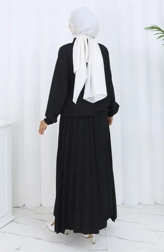 بدلة من قطعتين، قميص وتنورة بأزرار، لون أسود، 2113-05 2113-05