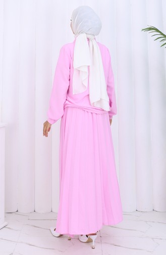 Taşlı Düğmeli Gömlek Etek İkili Takım 2113-07 Pembe