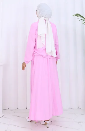 Stoned Buttoned Shirt Skirt Two Piece Suit 2113-07 Pink 2113-07