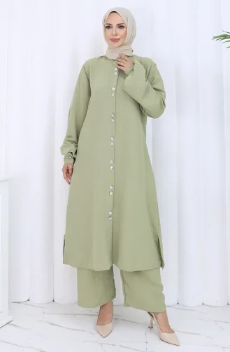 Boydan Düğmeli Tunik Pantolon İkili Takım 2114-01 Küf Yeşili