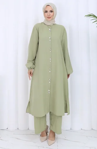 Boydan Düğmeli Tunik Pantolon İkili Takım 2114-01 Küf Yeşili