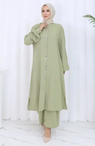 Boydan Düğmeli Tunik Pantolon İkili Takım 2114-01 Küf Yeşili