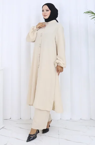 Boydan Düğmeli Tunik Pantolon İkili Takım 2114-02 Vizon