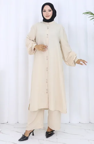 Boydan Düğmeli Tunik Pantolon İkili Takım 2114-02 Vizon