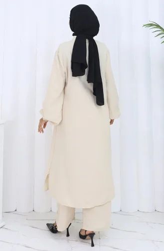Boydan Düğmeli Tunik Pantolon İkili Takım 2114-02 Vizon
