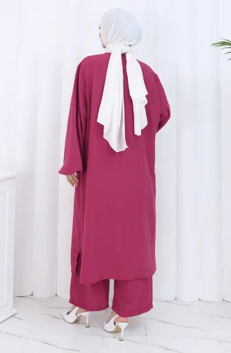 Boydan Düğmeli Tunik Pantolon İkili Takım 2114-03 Vişne