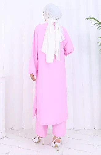 Boydan Düğmeli Tunik Pantolon İkili Takım 2114-04 Pembe