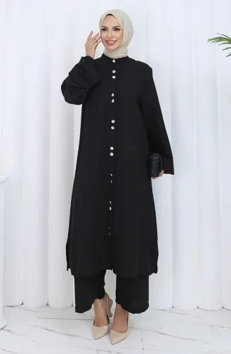 Boydan Düğmeli Tunik Pantolon İkili Takım 2114-05 Siyah