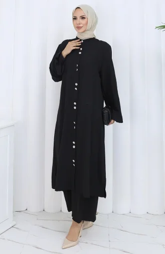 Boydan Düğmeli Tunik Pantolon İkili Takım 2114-05 Siyah