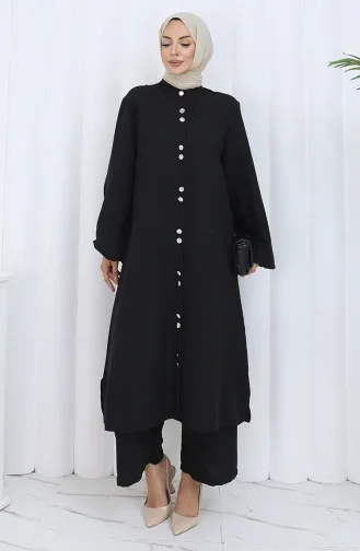 Boydan Düğmeli Tunik Pantolon İkili Takım 2114-05 Siyah