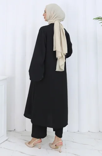 Boydan Düğmeli Tunik Pantolon İkili Takım 2114-05 Siyah