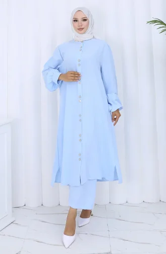Boydan Düğmeli Tunik Pantolon İkili Takım 2114-07 Mavi