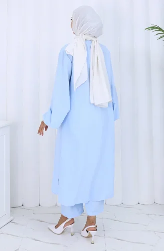 Boydan Düğmeli Tunik Pantolon İkili Takım 2114-07 Mavi