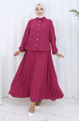 Ensemble Deux Pièces Tunique-jupe Boutonnée à La Pierre 2115-02 Cerise 2115-02