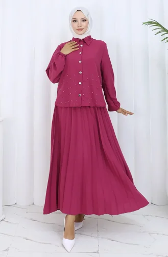 Ensemble Deux Pièces Tunique-jupe Boutonnée à La Pierre 2115-02 Cerise 2115-02