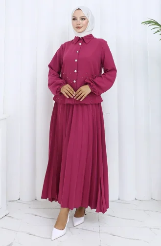 Ensemble Deux Pièces Tunique-jupe Boutonnée à La Pierre 2115-02 Cerise 2115-02