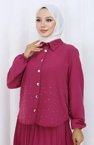 Ensemble Deux Pièces Tunique-jupe Boutonnée à La Pierre 2115-02 Cerise 2115-02
