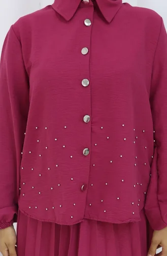 Ensemble Deux Pièces Tunique-jupe Boutonnée à La Pierre 2115-02 Cerise 2115-02