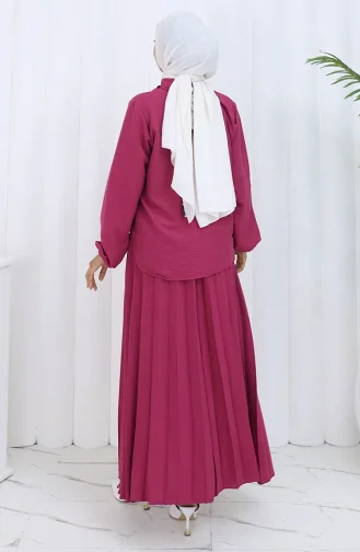 Ensemble Deux Pièces Tunique-jupe Boutonnée à La Pierre 2115-02 Cerise 2115-02
