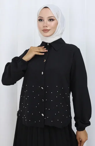 Taşlı Düğmeli Tunik Etek İkili Takım 2115-05 Siyah