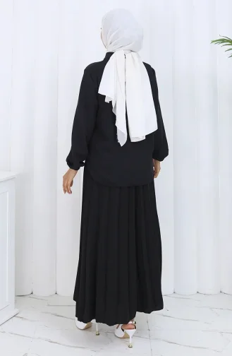 Taşlı Düğmeli Tunik Etek İkili Takım 2115-05 Siyah