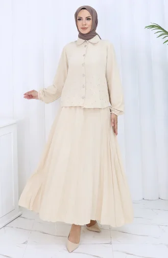 Ensemble Deux Pièces Tunique Et Jupe Boutonnée à Lanières 2115-06 Vison 2115-06