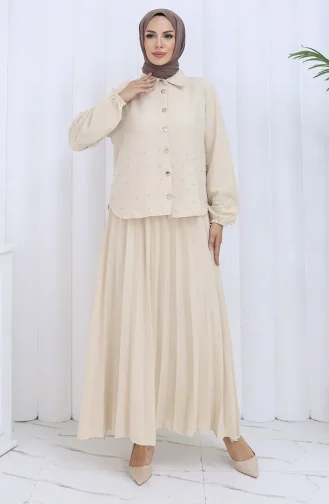 Ensemble Deux Pièces Tunique Et Jupe Boutonnée à Lanières 2115-06 Vison 2115-06