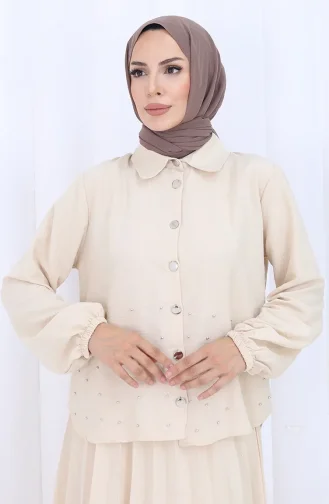 Ensemble Deux Pièces Tunique Et Jupe Boutonnée à Lanières 2115-06 Vison 2115-06