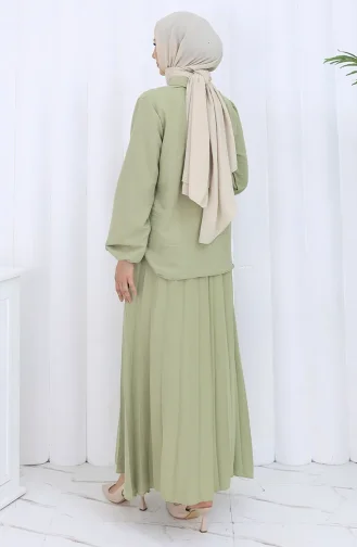 Stoned Buttoned Tunic Skirt Two Piece Suit 2115-07 Mold Green 2115-07