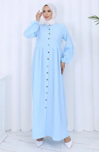 Geknoopte Abaya Met Elastische Mouwen 2124-02 Blauw 2124-02