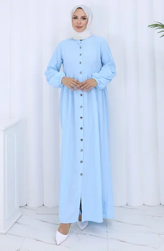 Geknoopte Abaya Met Elastische Mouwen 2124-02 Blauw 2124-02