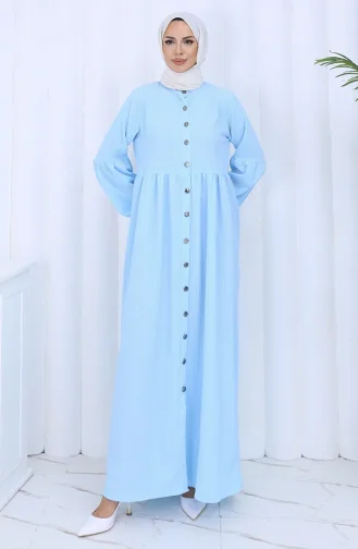 Geknoopte Abaya Met Elastische Mouwen 2124-02 Blauw 2124-02