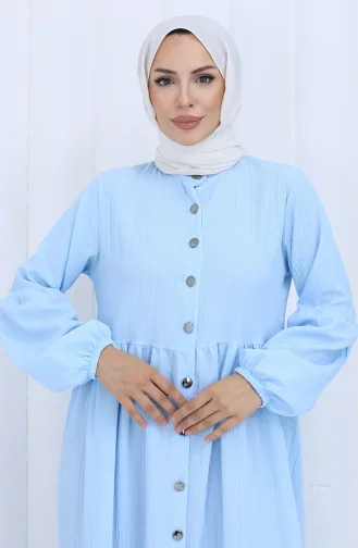 Geknoopte Abaya Met Elastische Mouwen 2124-02 Blauw 2124-02