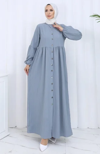 Boydan Düğmeli Kolu Lastikli Ferace 2124-03 Koyu Gri