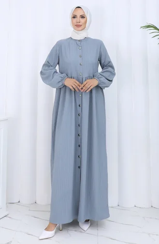 Boydan Düğmeli Kolu Lastikli Ferace 2124-03 Koyu Gri