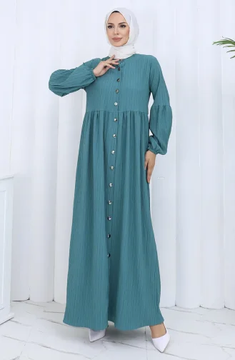 Geknoopte Abaya Met Elastische Mouwen 2124-04 Petrol 2124-04