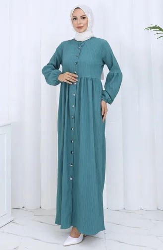 Geknoopte Abaya Met Elastische Mouwen 2124-04 Petrol 2124-04