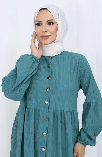 Geknoopte Abaya Met Elastische Mouwen 2124-04 Petrol 2124-04