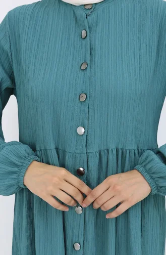 Geknoopte Abaya Met Elastische Mouwen 2124-04 Petrol 2124-04