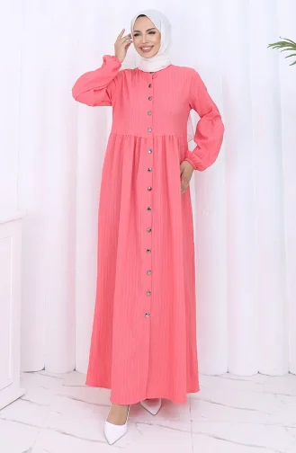 Boydan Düğmeli Kolu Lastikli Ferace 2124-05 Nar Çiçeği