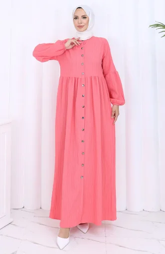 Boydan Düğmeli Kolu Lastikli Ferace 2124-05 Nar Çiçeği