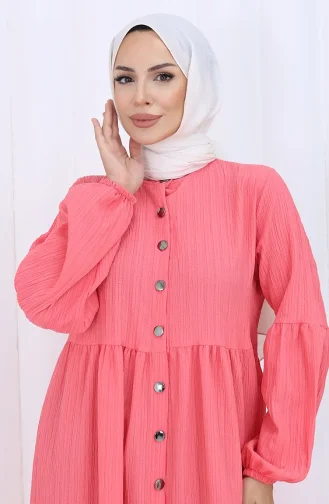 Boydan Düğmeli Kolu Lastikli Ferace 2124-05 Nar Çiçeği