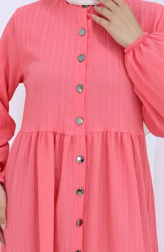 Boydan Düğmeli Kolu Lastikli Ferace 2124-05 Nar Çiçeği