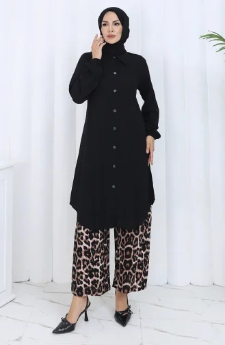 Düğmeli Tunik Pantolon İkili Takım 0125-01 Siyah