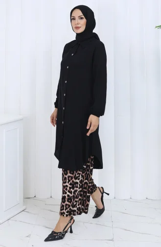 Düğmeli Tunik Pantolon İkili Takım 0125-01 Siyah
