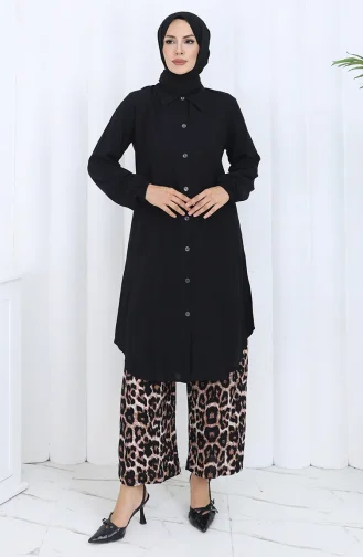 Düğmeli Tunik Pantolon İkili Takım 0125-01 Siyah