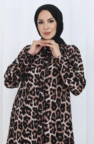 Zweiteiliger Anzug Mit Leopardenmuster Und Tunika-Hose 0125A-01 Braun 0125A-01